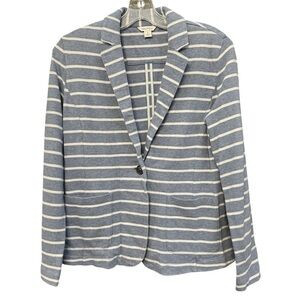 Nautica Women’s Small Striped Cotton Knit Blazer Blue White Casual Jacket